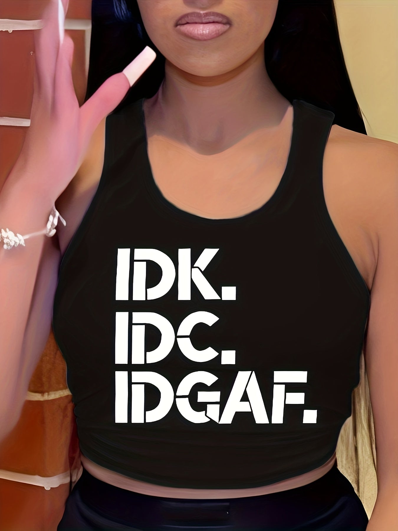 Letter Print Tank Top Casual Crew Neck Sleeveless Versatile Tank Top