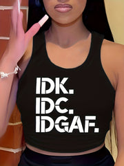 Letter Print Tank Top Casual Crew Neck Sleeveless Versatile Tank Top