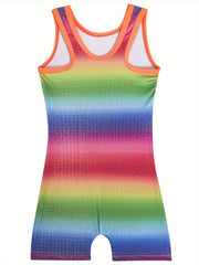 Rainbow Striped Gymnastics Romper Jumpsuit