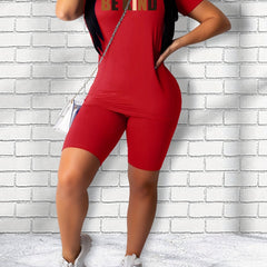 Casual Letter Print T shirt & Skinny Shorts Set
