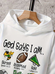 2pcs Boys Football Print Hoodie & Solid Sweatpants Set