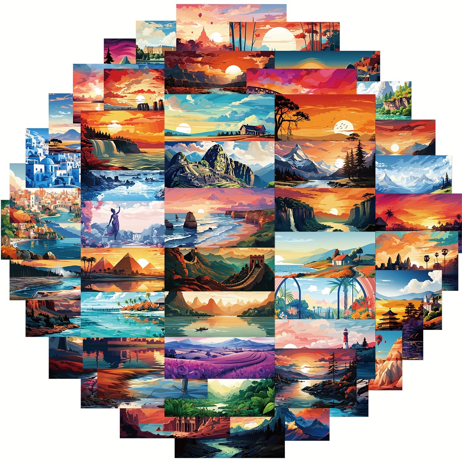 50pcs Sunset Landscape Sticker For DIY Decoration Skateboard Phone Computer