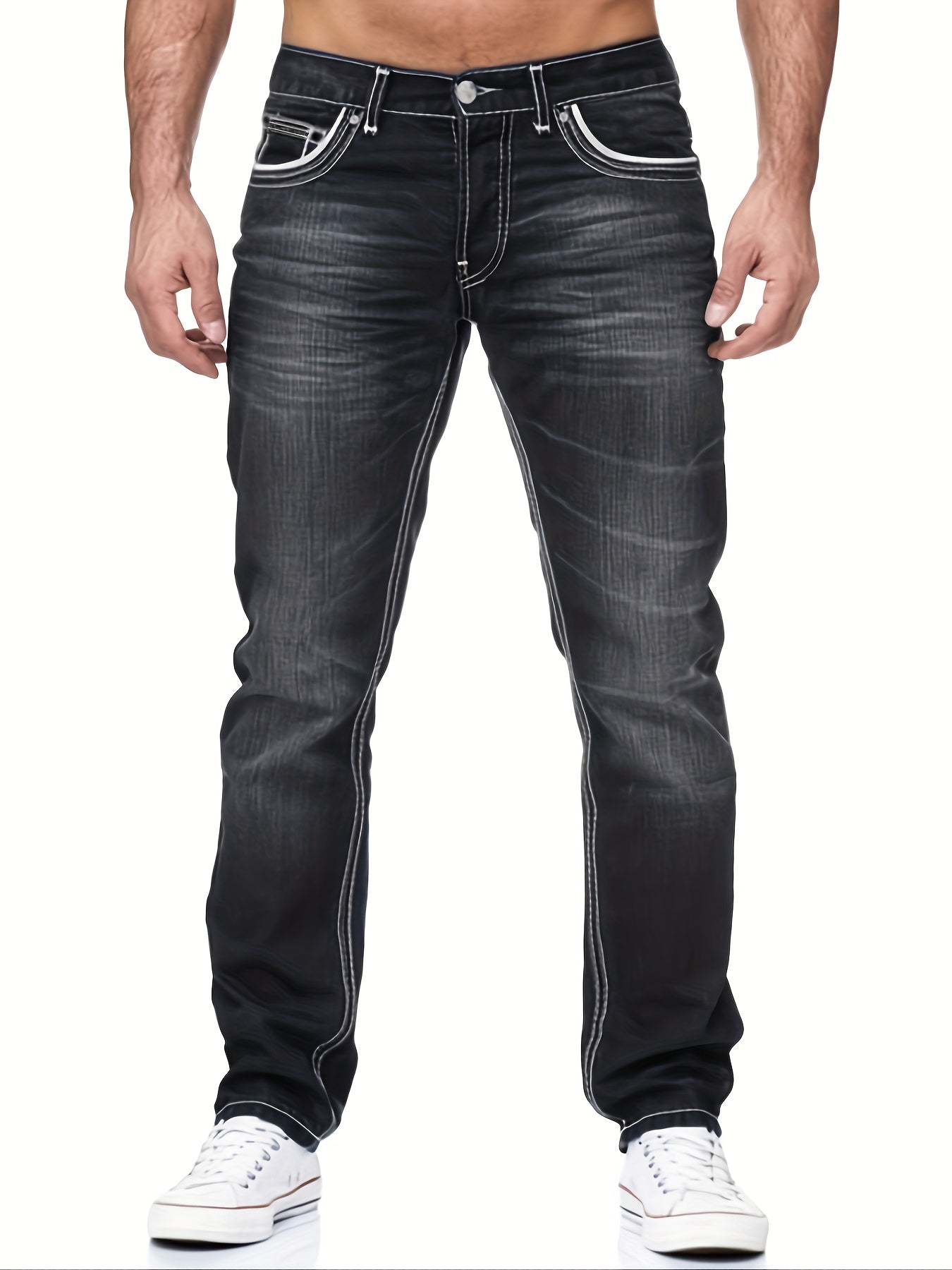 Classic Slim Fit Jeans Men's Casual Street Style Solid Mid Stretch Denim Pants