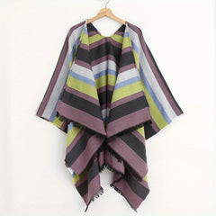 Striped Block Shawl Tassel Wraps Cashmere Large Blanket Scarf Vintage Cardigan