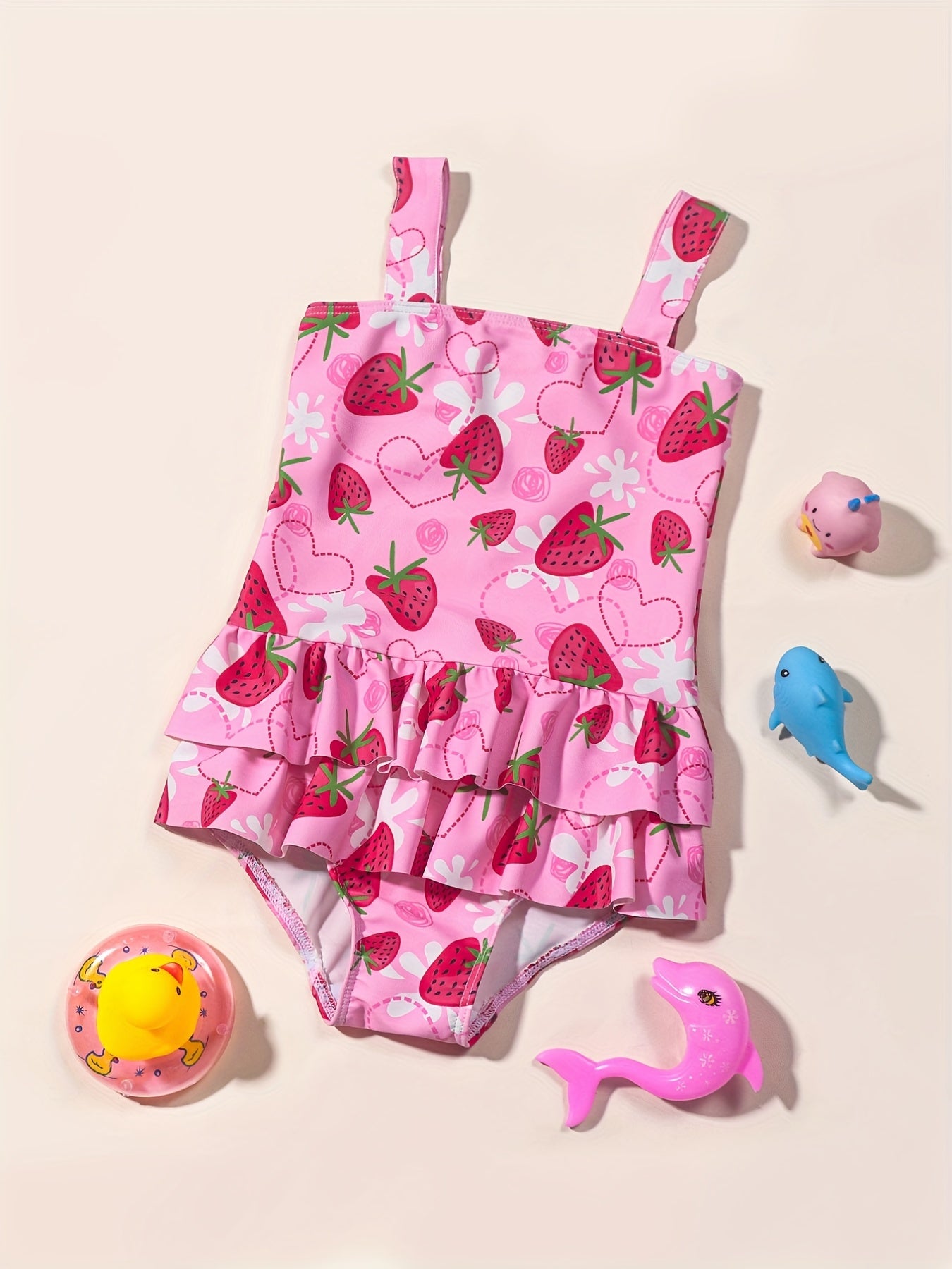 Girls Watermelon Print Tankini Swimwear Ruffle Decor