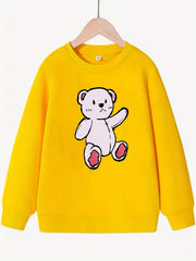 Girls Pink Bear Print Long Sleeve Sweatshirt Top Pullovers