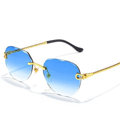 Wave Cutting Sunglasses Rimless Gradient Pilot Oval Sun Glasses