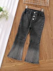 Girls Gradient & Lines Stitching Skinny Jeans Flare Leg Denim Pants