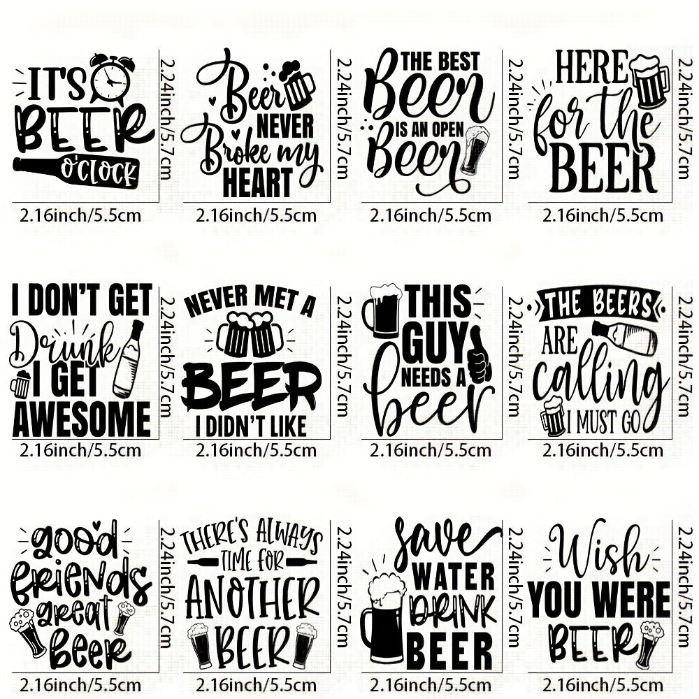 Beer Lover UV Transfer Stickers 12pcs Waterproof Self Adhesive St