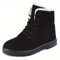 Women's Lace Up Flatform Boots Velvet Warm Snow Boots