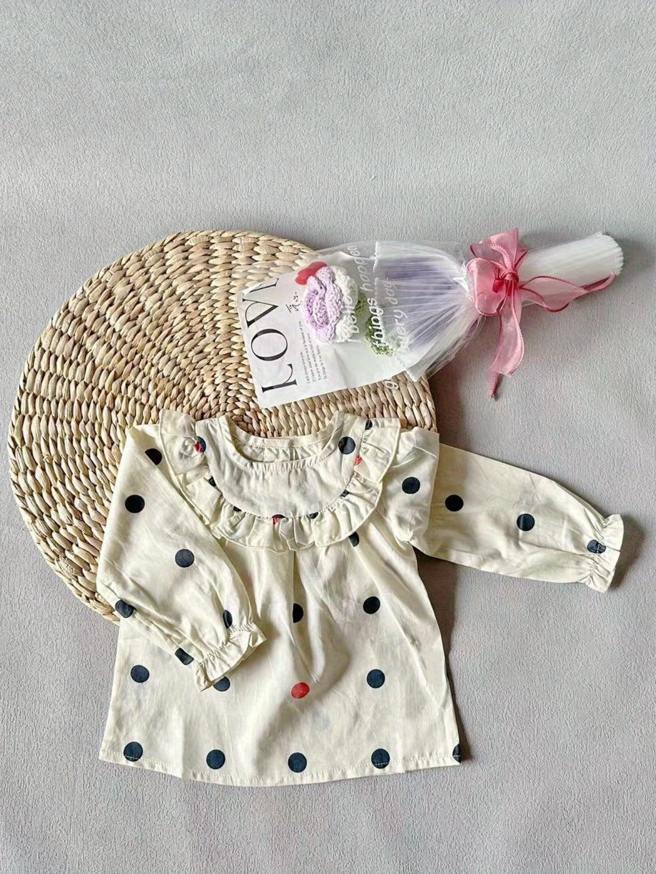 Polka Dot Ruffle Trim Blouse for Little Princess