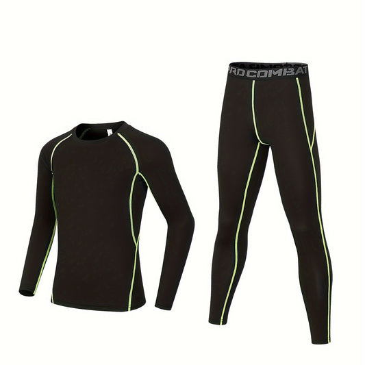 Boys Sports Tights Suit Long Sleeve Top & Leggings Quick Drying Fitness Wear