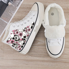Skull & Flower Plush Lined Thermal Canvas Sneakers