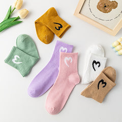 6 Pairs Heart Print Socks Mid Tube Women's Stockings