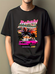 CAR PRINT Men's Short Sleeve Cartoon Hip Pop Illustration Print T shirt