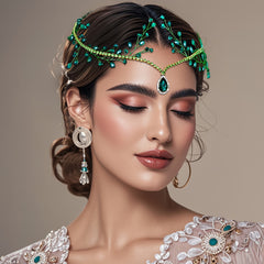 Bohemian Bridal Headpiece Green Gemstones Wedding Party Hair Accessory