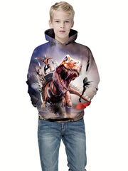 Dinosaur 3D Print Boys Casual Hooded Sweatshirt
