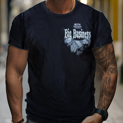Men's Business Print Sports T-shirt Casual Stretch Round Neck Tee Shirt