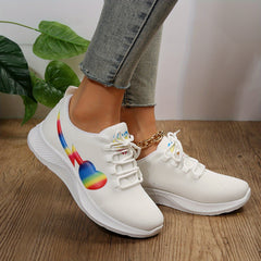 Women's Heart Pattern Sneakers Lace Up Outdoor Shoes