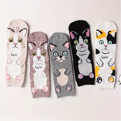 5 Pairs Cartoon Cat Print Socks Women's Stockings & Hosiery