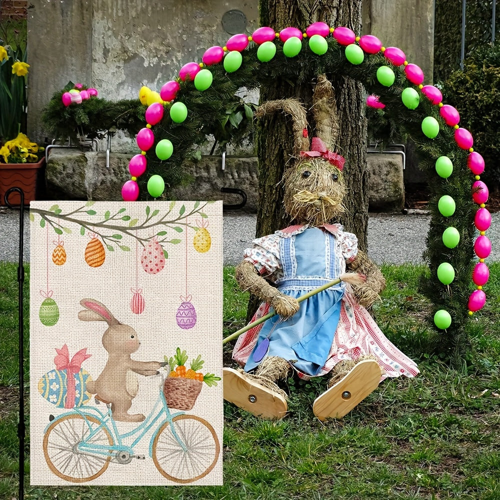 Easter Welcome Garden Flag Double Sided Rabbit Bunny Egg Tree Outside Yard Flag