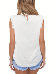Pleated Crew Neck Tank Top Sleeveless Casual Summer Women's Clothing