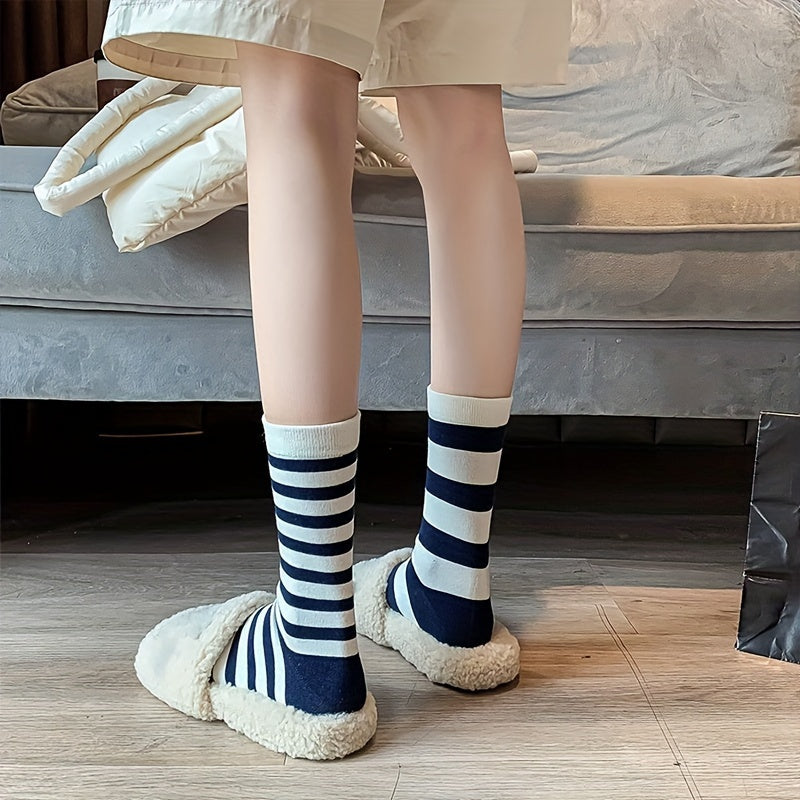 3 Pairs Striped Crew Socks Women's Stockings