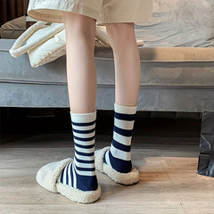 3 Pairs Striped Crew Socks Women's Stockings