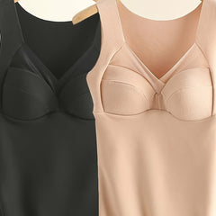 2pcs Contrast Mesh Thermal Tops V Neck Sleeveless Base Top Lingerie & Sleepwear
