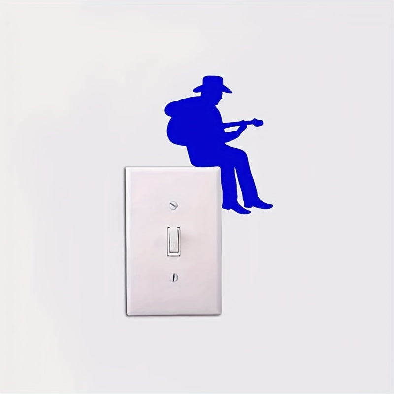 Cowboy Guitar Silhouette Light Switch Sticker Vinyl Music Wall Decor