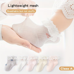 Girl's Princess Mesh Cotton Socks, Breathable Mid Tube Socks