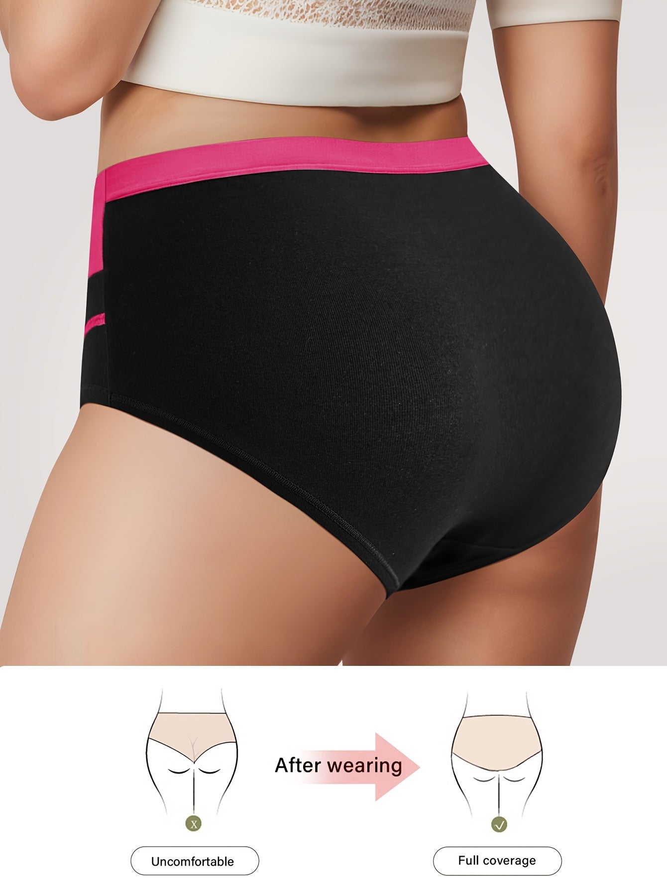4 Pack Plus Size Panties Set Women's Plus Contrast Binding Mid Rise Briefs