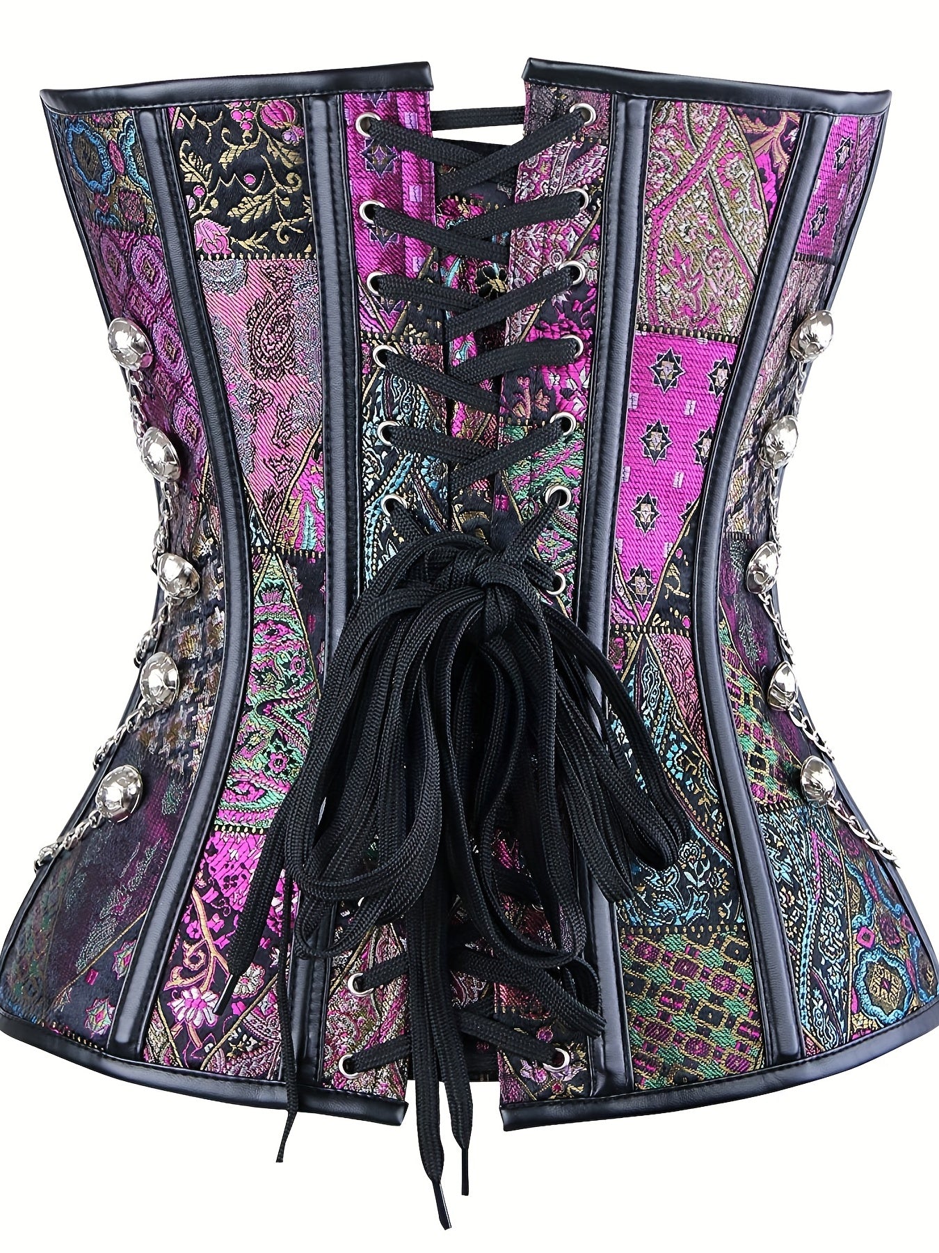 Chain Decor Strapless Corset Tummy Control Lace Up Body Shaper