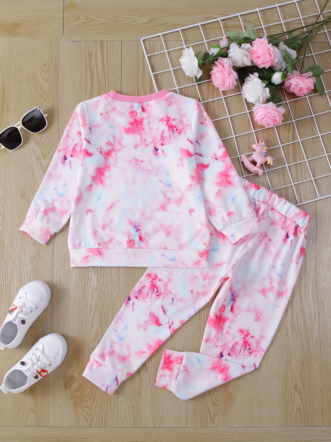 Toddler Girl's Tie Dye Outfit 2pcs Set Cartoon Unicorn Print