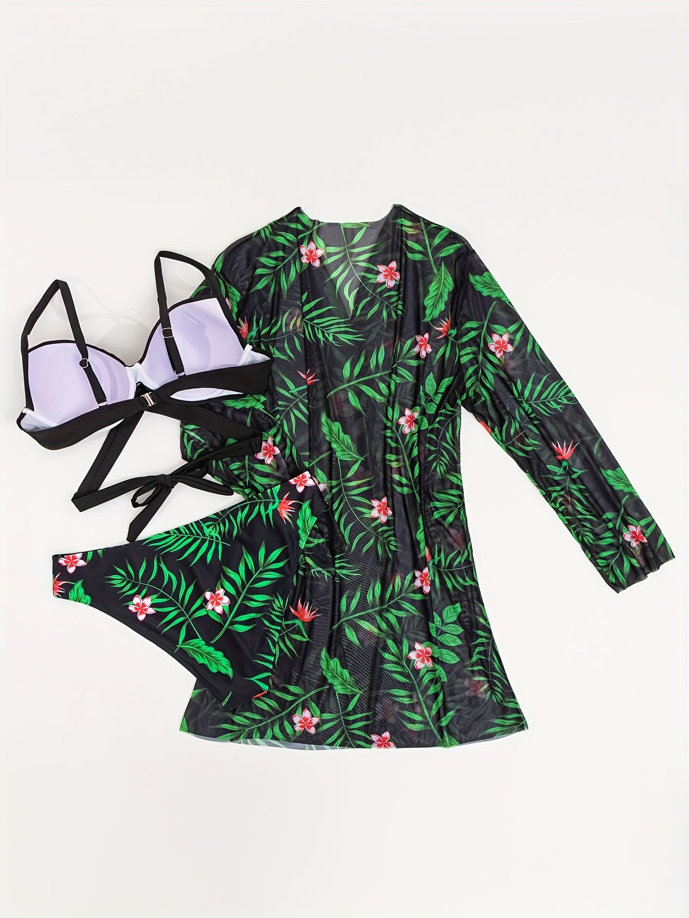 Tropical Print 3-Piece Swimsuit Set