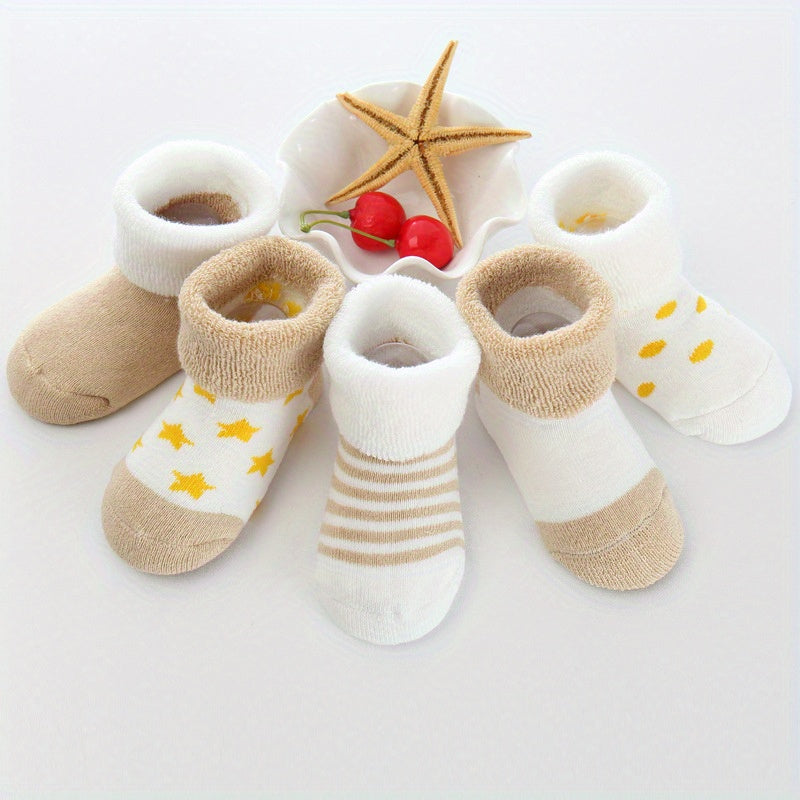 5 Pairs Striped Plush Baby Crew Socks Warm & Cozy