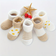 5 Pairs Striped Plush Baby Crew Socks Warm & Cozy