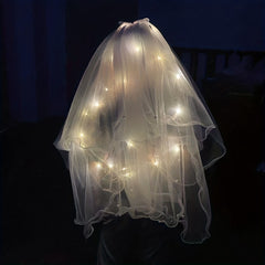 LED Luminous Head Veil Fairy Ribbon Bow Veil With Light String