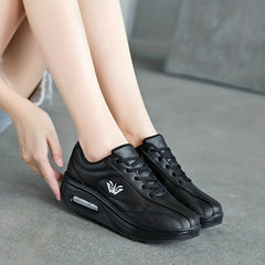 Women's Faux Leather Air Cushion Sneakers Comfortable Thick Bottom Sport Shoes
