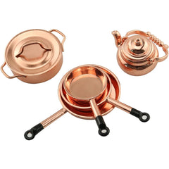 1:12 Dollhouse Miniature Cookware Set Metal Frying Pan & Copper Tart Pans