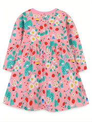 Cotton Dinosaur Print Dress for Toddler Girls