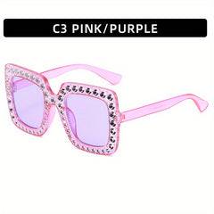 Rhinestone Sunglasses Women Square UV400 Sun Shades