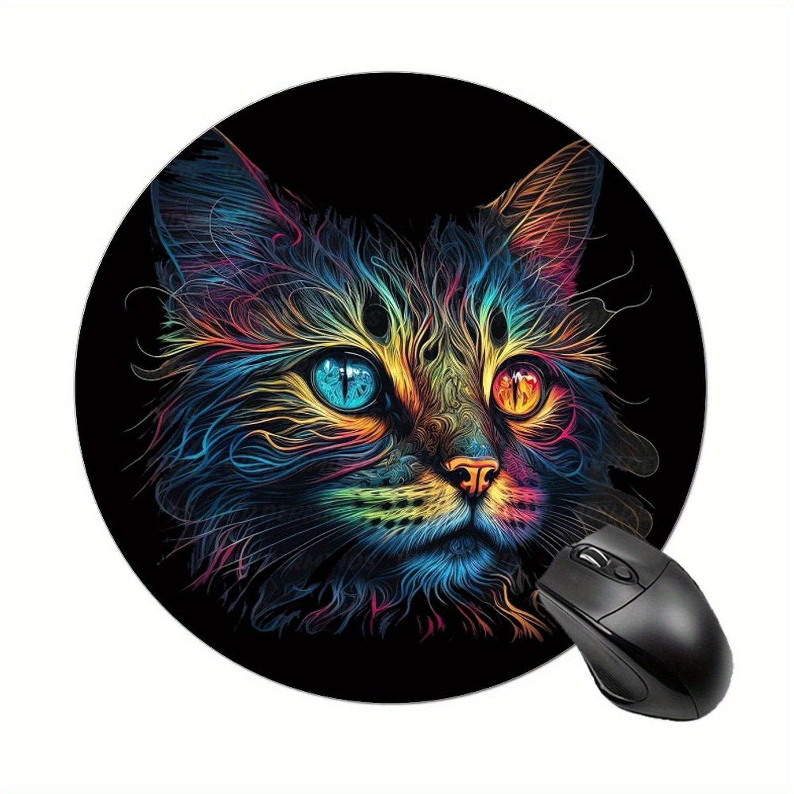 Cat Gaming Mouse Pad for Women & Girls, Non-slip Round Mousepad