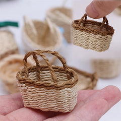 Set of Handcrafted Raffia Woven Baskets for Dollhouse Decor