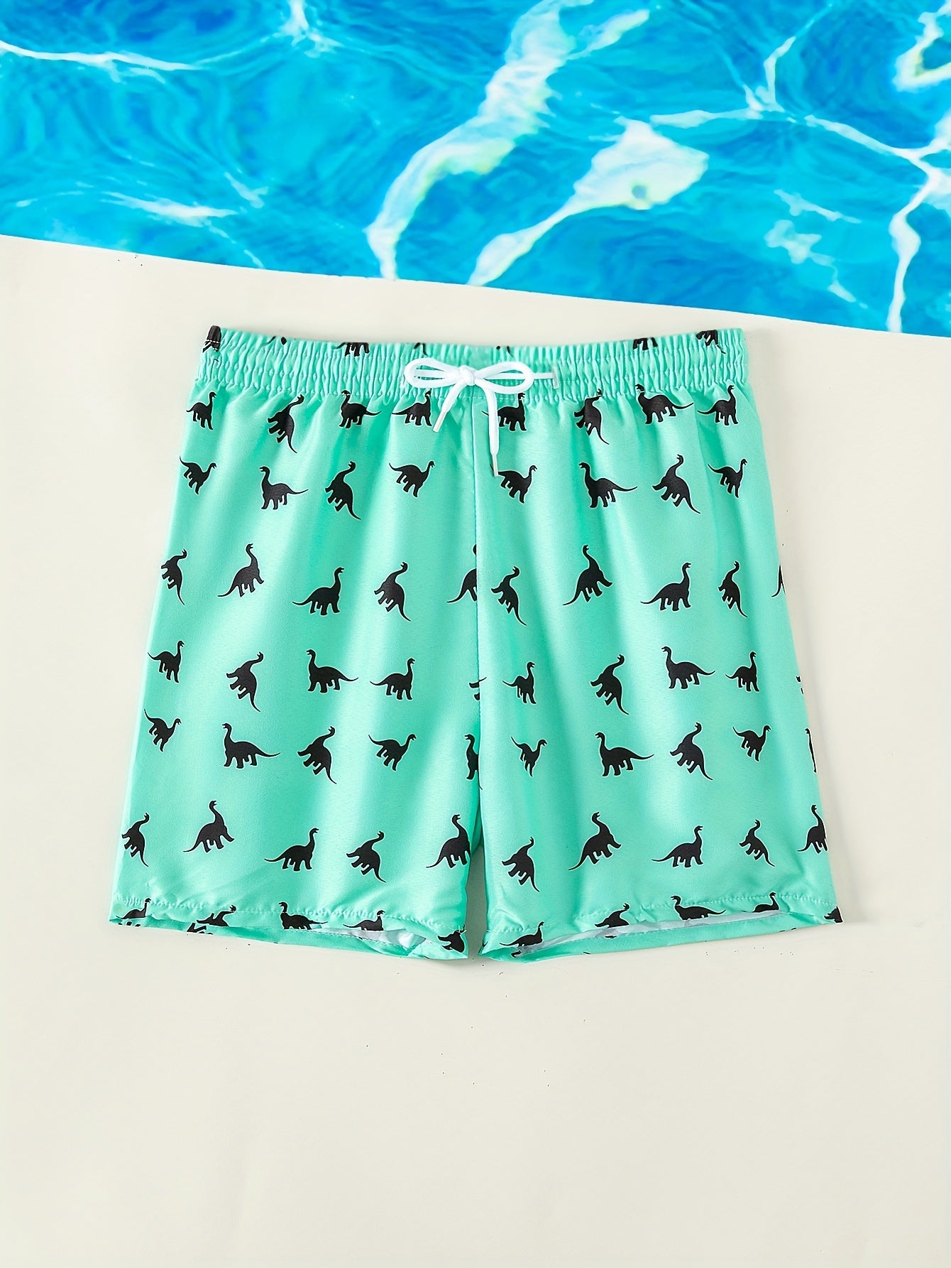Dino Print Boy's Swim Trunks Elastic Waist Beach Shorts