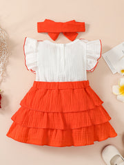 2pcs Baby Girls Bowknot Ruffle Sleeve Dress & Headband Set