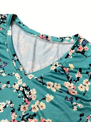 Women's Plus Floral Print V-Neck Top