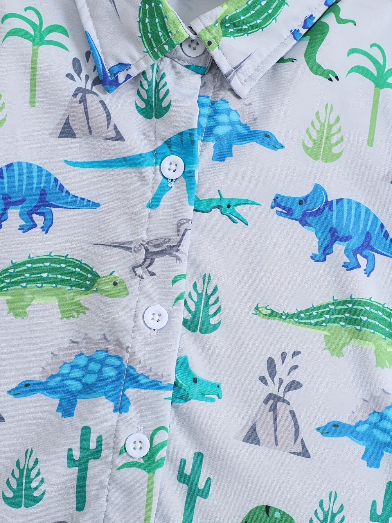Baby Boys Dinosaur Graphic Button-up Shirt for Summer