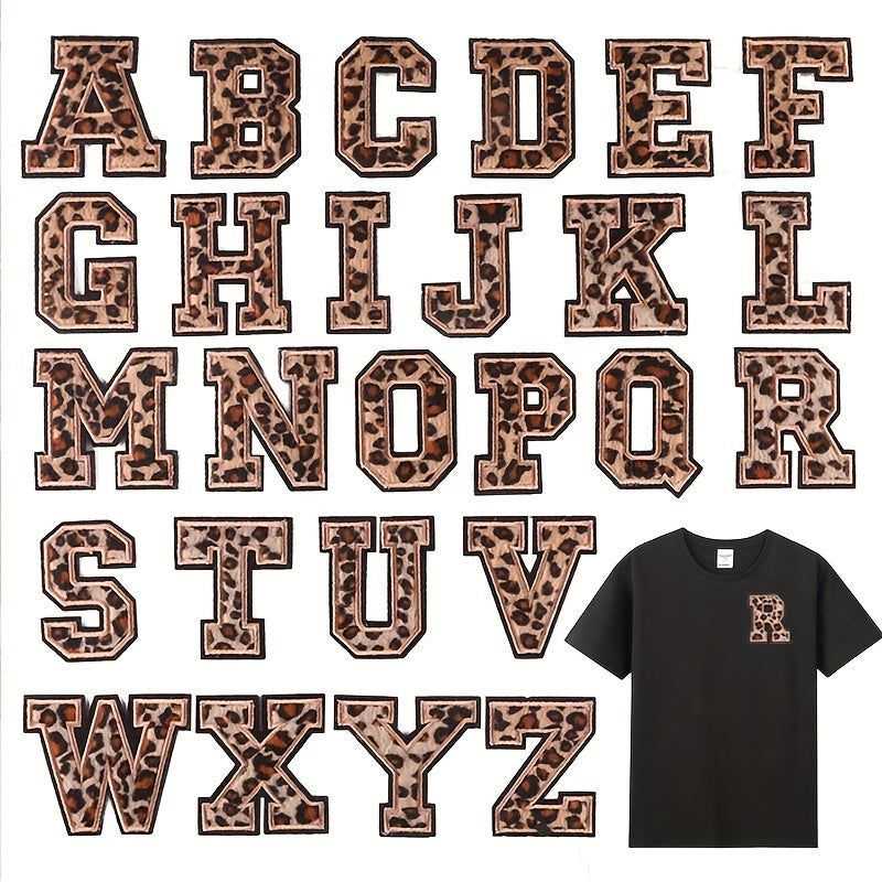 26pcs Leopard Letter Embroidered Patch Sticker for Clothing Repair