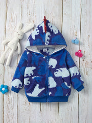 Animal Pattern Hooded Fuzzy Coat for Baby Boys